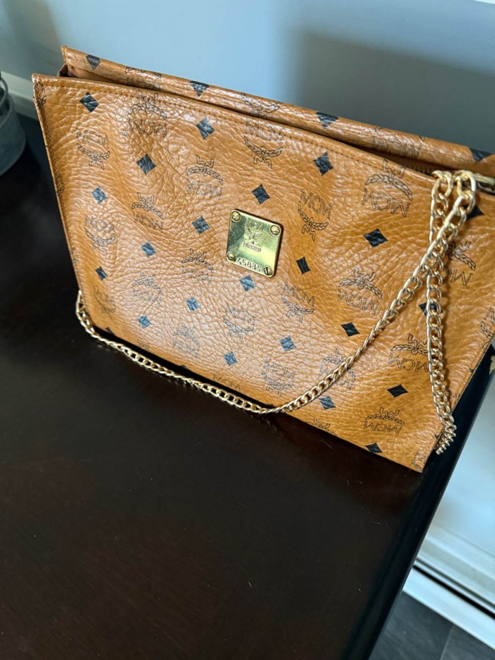 Authentic vintage MCM Cognac Visetos Monogram Gold Chain Crossbody Bag - Picture 3 of 12